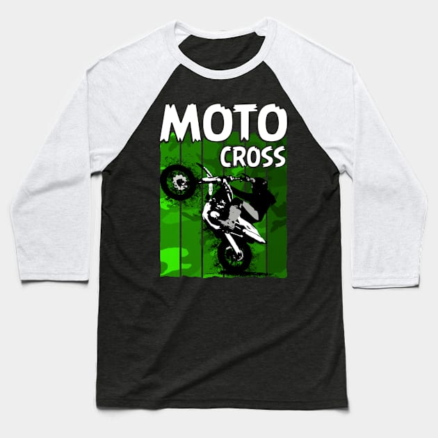 Motocross Camo Design, Motocross Rider, Motocross Baseball T-Shirt by Jakavonis